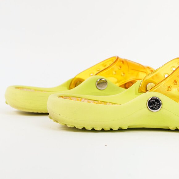 Dior Y2K Yellow Perforated Logo Rubber Slide Sandals - Picture 9 of 11